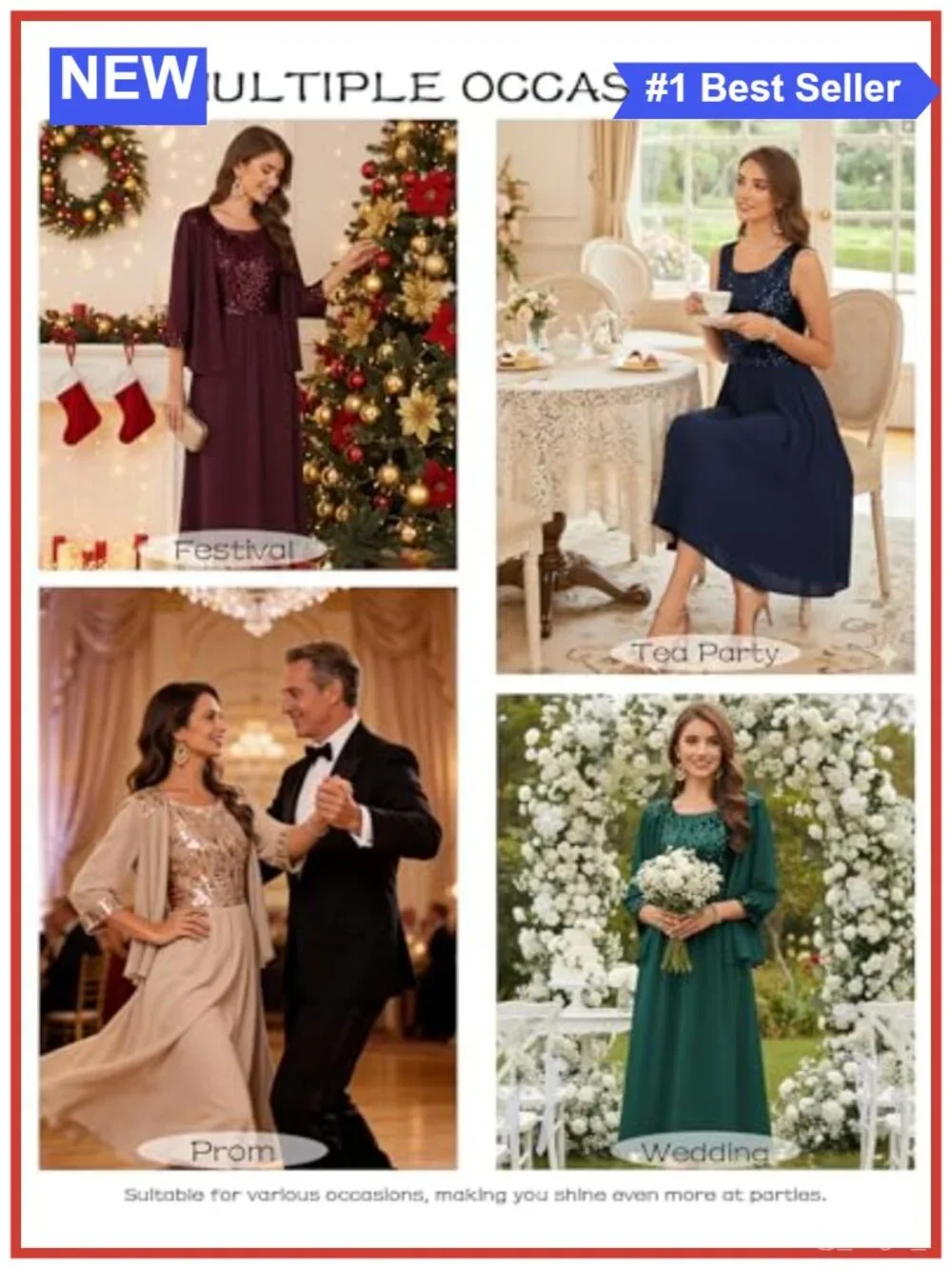 Formal Wedding Guest Dress Sequin Mother of Bride Party Gown